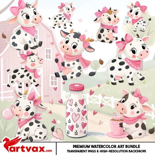 Pink Cow PNG Bundle