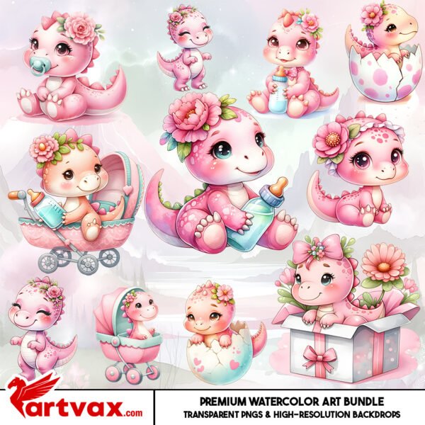 Pink Baby Dinosaur PNG Bundle