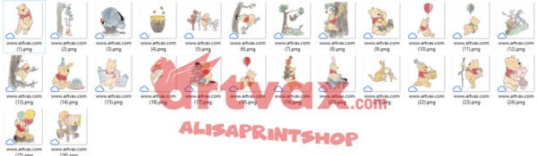 Winnie the Pooh Watercolor PNG Bundle | Cute Digital Clipart of Pooh, Piglet, Tigger & Eeyore | Baby Shower, Nursery Art, Scrapbooking Sublimation - Image 2