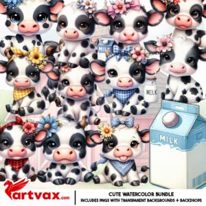 Watercolor Cow PNG Bundle