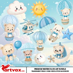 Blue Bear Hot Air Balloon PNG