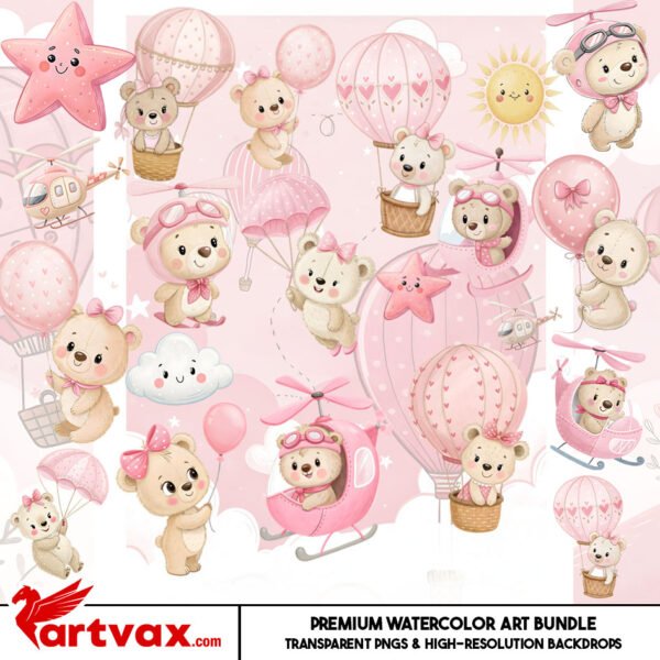 Pink Baby Bear PNG Bundle