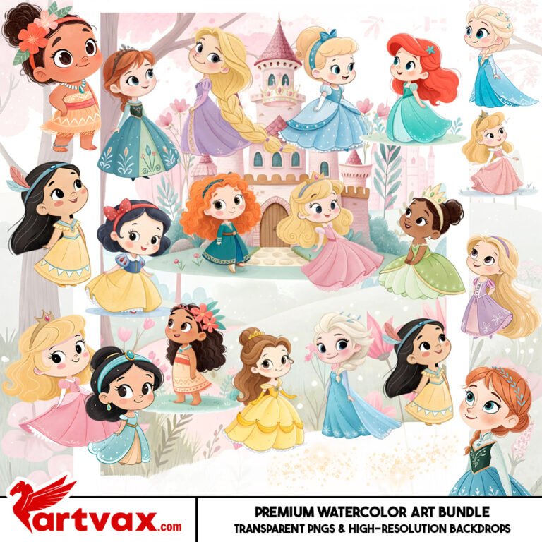 Princess PNG Bundle | Watercolor Princess Clipart | Cute Girl ...