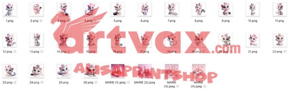 Cute White Cat PNG Bundle | 3D Kitten Clipart with Pink Bows, Digital Pet Sublimation, Transparent Backgrounds, Cartoon Cat Graphics - Image 2