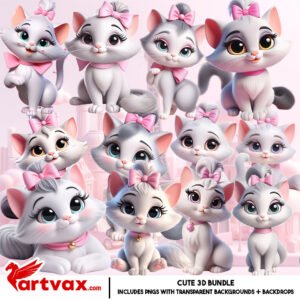 Cute White Cat PNG Bundle