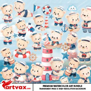 Nautical Teddy Bear Clipart Bundle