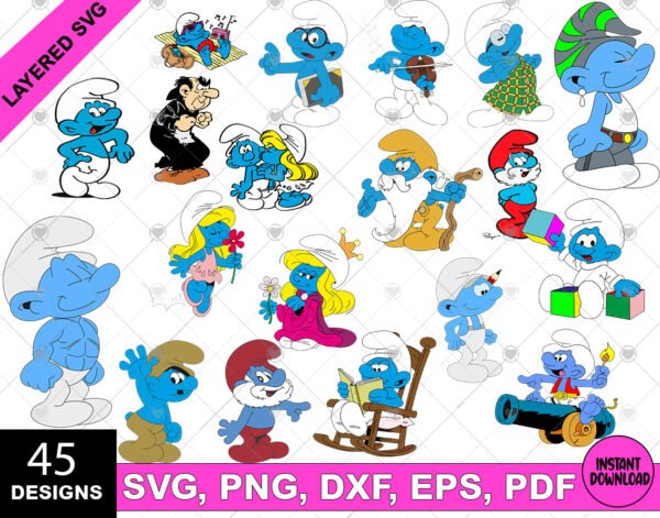 Smurfs SVG PNG DXF Bundle