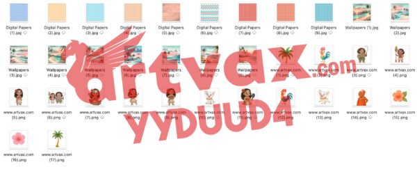 Moana Watercolor Clipart PNG Bundle