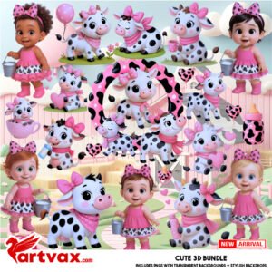 Cute Cow Girl PNG Bundle