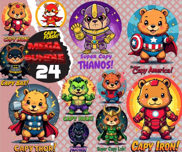 Superhero Capybara Clipart Bundle