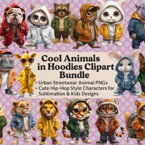 Cool Animals in Hoodies Clipart Bundle
