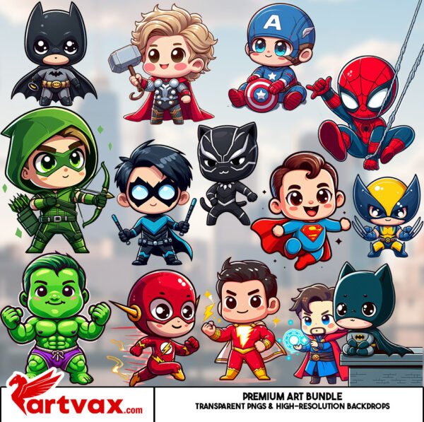 Chibi Superheroes PNG Bundle