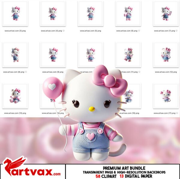 Hello Kitty PNG Clipart Bundle | Cute Pink Cupcake Kitty Clip Art | Kawaii Hello Kitty Sublimation | Digital Download - Image 2