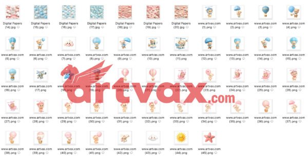 Teddy Bear PNG Bundle | Cute 3D Hot Air Balloon & Helicopter Clipart | Baby Shower Nursery Sublimation | Digital Download PNGs - Image 2