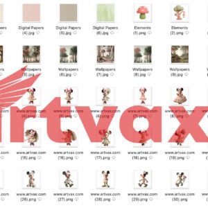 Cute Cottagecore Mickey & Minnie 3D Clipart Bundle