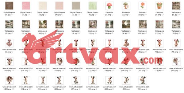 Cute Cottagecore Mickey & Minnie 3D Clipart Bundle