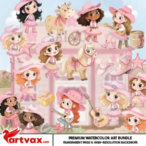 Pink Cowgirl Girls PNG Bundle
