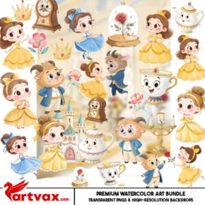 Beauty and the Beast Watercolor Clipart