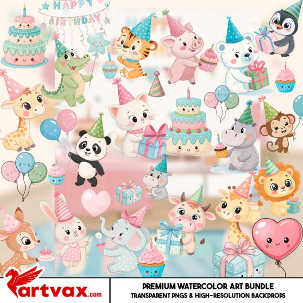 Birthday Animal Clipart Bundle