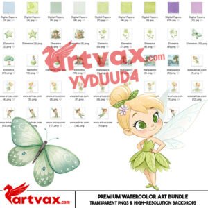 Tinkerbell Watercolor Clipart Bundle