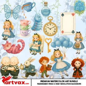 Alice in Wonderland Watercolor Clipart Bundle