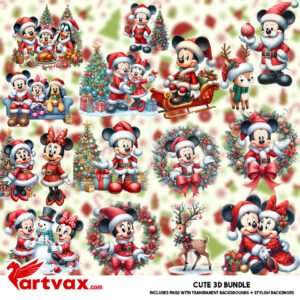 Christmas Mickey & Minnie Clipart Bundle