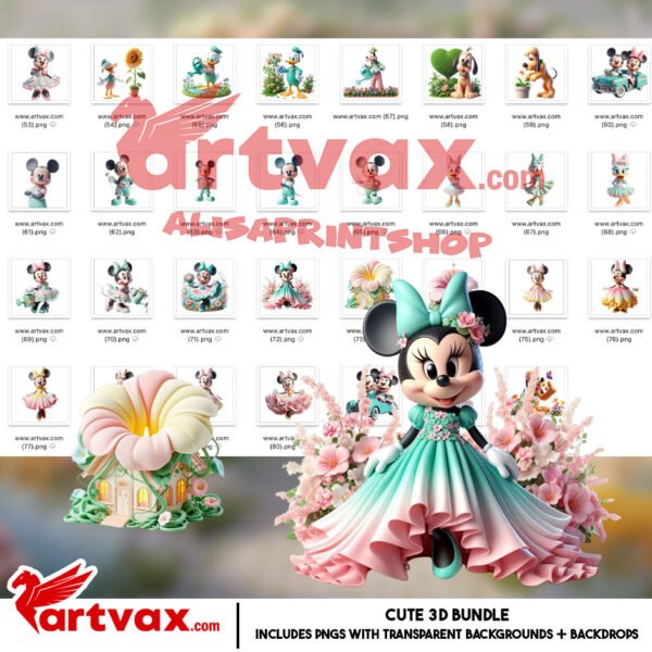 Mickey Minnie Garden Clipart – Floral Spring Disney PNGs, Cottagecore, Gardening, Cute 3D Bundle - Image 2