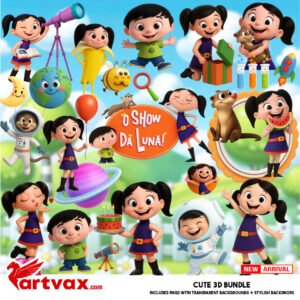 O Show Da Luna Clipart – Cute 3D PNG Bundle, Luna Cartoon Characters, Science & Space Kids Digital Art, Birthday Sublimation