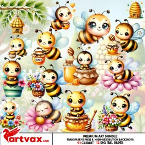 Cute Bee Clipart PNG Bundle