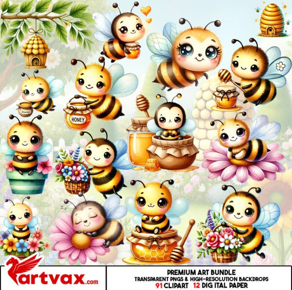 Cute Bee Clipart PNG Bundle