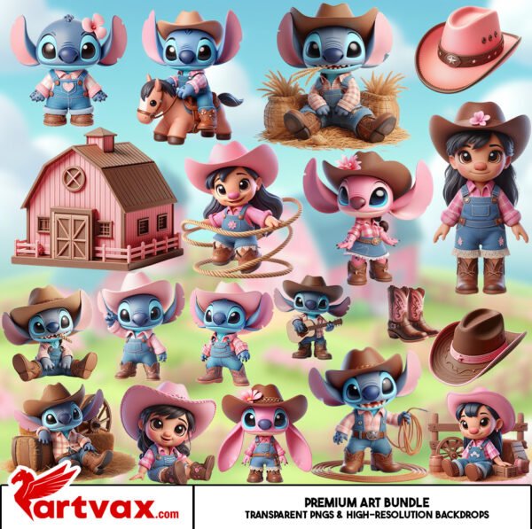 Cowgirl Stitch & Lilo PNG Bundle