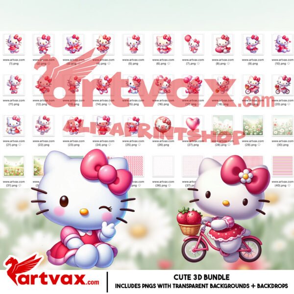 Hello Kitty 3D Clipart Bundle