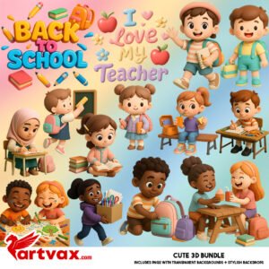 Back to School 3D PNG Bundle – Cute Classroom Kids Clipart, I Love My Teacher PNGs, Personal Use Only, Digital Download