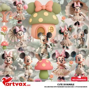 Cute Cottagecore Mickey & Minnie 3D Clipart Bundle