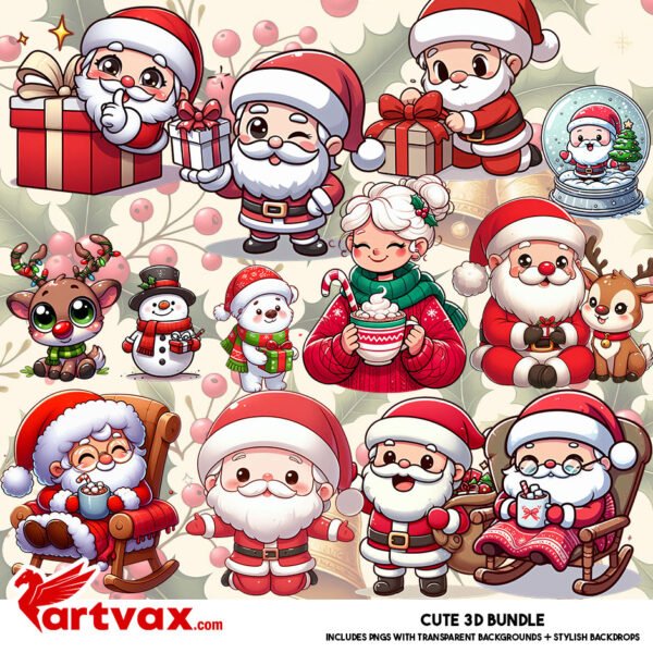 Cute Santa Christmas Clipart Bundle