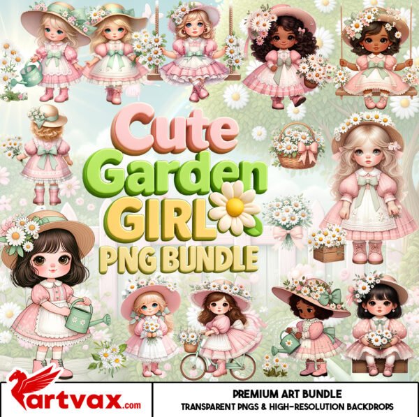 Cute Garden Girl PNG Bundle
