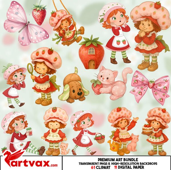 Strawberry Girl Clipart Bundle
