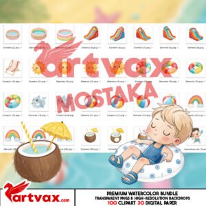 summer Kids Watercolor Clipart Bundle