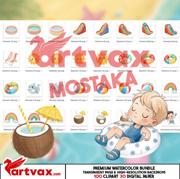 summer Kids Watercolor Clipart Bundle