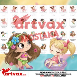 summer Kids Watercolor Clipart Bundle