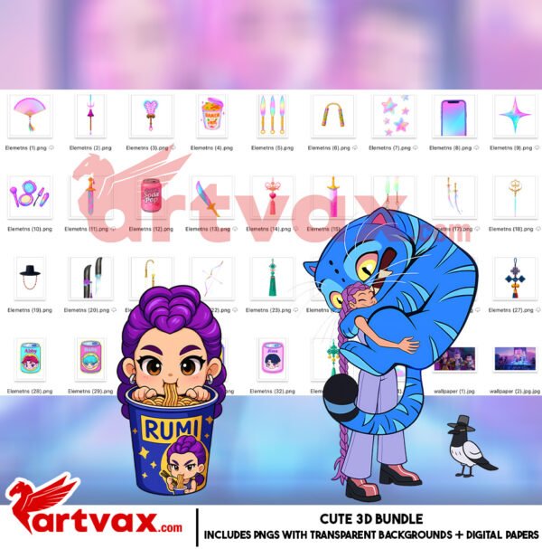 Kpop Demon Hunters Clipart | Anime Kpop Girls PNG Bundle, Kpop Huntrix PNG Bundle, Sa-ja Boys Png, Cat And Bird Demon Hunter Png, Sa-ja png - Image 3