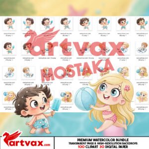 summer Kids Watercolor Clipart Bundle