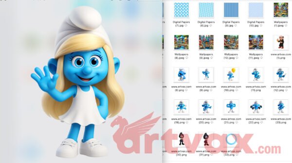 Smurfs 3D Clipart Bundle | Cute Blue Characters PNGs | Village, Mushrooms, Cartoon Digital Art Pack - Image 3