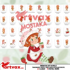 Alternative view of Strawberry Girl Clipart Bundle, Vintage Strawberry Shortcake PNG, Cute Retro Girl Stickers, Digital Download, Kawaii Strawberry Kids Clip Art
