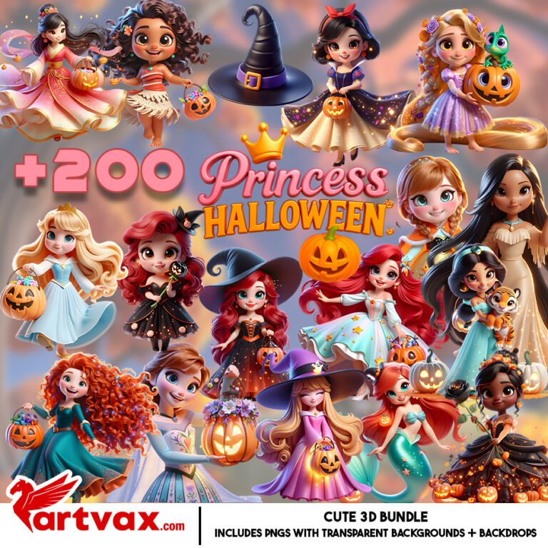 Princess Copy Disney Princess Halloween PNG Bundle | Cute 3D Princess Clipart ...