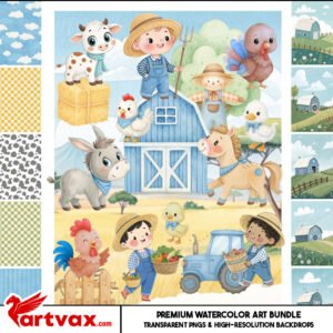 Farm Animals Watercolor Clipart