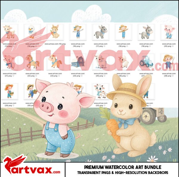 Farm Animals Watercolor Clipart