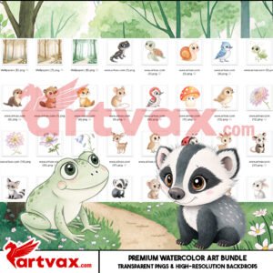 Alternative view of Woodland Forest Animals Clipart | Cute Baby Animal Watercolor PNG | Woodland Nursery Decor, Scrapbooking & Kids Party Bundle