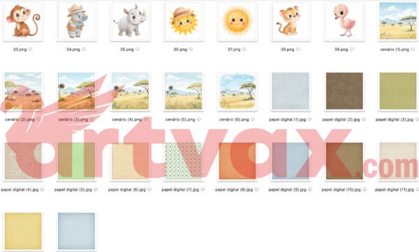 Cute Safari Animals Watercolor Clipart
