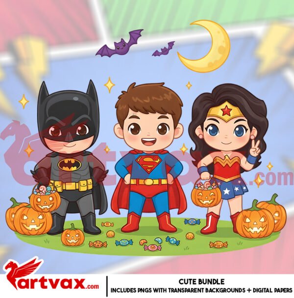 Cute Superhero Halloween PNG Bundle